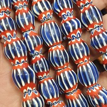 Vintage Blue Red Chevron Venetian Style Multilayers 11mm Glass Beads Nec... - $36.80