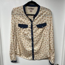 Forever 21 Love Collection Satin Camel Long Sleeve Button Up Shirt Womens Size S - £7.82 GBP