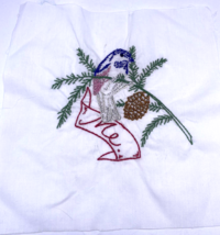 Maine Bird Embroidered Quilted Square Frameable Art State Needlepoint Vtg - £22.30 GBP