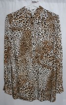 Dalia Collections White Brown Gold Animal Print Size Lg. Button Front #8067 - £9.19 GBP