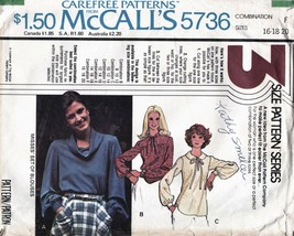 Misses' SET of BLOUSES Vintage 1977 McCall's Pattern 5736 Sizes 16-18-20 - £9.59 GBP