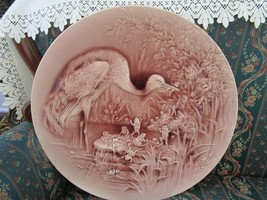 BURMANTOFTS FAIENCE MAJOLICA ORIGINAL WALL PLAQUE PLATTER Heron eating F... - $2,450.97