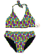 So Girls Bikini Swimsuit Sz 14 Black Pink Blue Colorful Polka Dot Two Piece NEW - $33.66