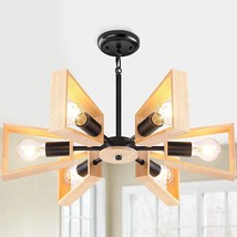 Modern Farmhouse Chandelier Sputnik Flush Mount Black Ceiling Pendant Wood Bar 6 - £55.55 GBP