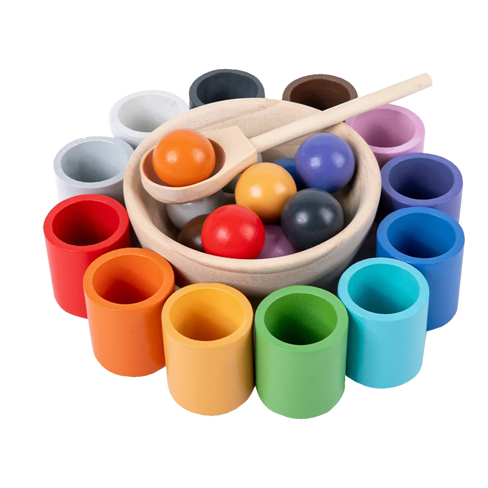 Montessori Rainbow Matching Games Wooden Ball Toys Colors Sorting Teaching Aids - £29.24 GBP+