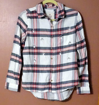 So Perfect Shirt Relaxed Long Sleeve Plaid Multicolored Jeweled Button Pocket M - £4.73 GBP