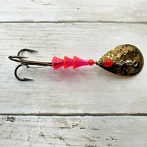 Vintage Fishing Lure Psychedelic Hot Pink Red Spinning Flashing Hammered Spinner - £10.27 GBP