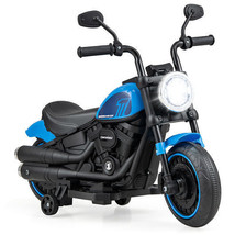 Kids Electric Motorcycle with Training Wheels and LED Headlights-Blue - £111.61 GBP