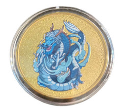 Chinese Blue Dragon Attracts Fortune Lucky Gold Coin Lottery Ticket Stretcher - £15.81 GBP