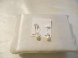 Department Store 1-5/8&quot; Silver Tone Simulated Pearl Fish Hook Earrings N751 - $11.51