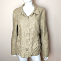 H&amp;M linen tan safari button up jacket size 12 lightweight linen material - £7.74 GBP