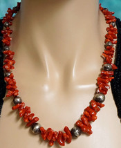 Lovely Coral &amp; Sterling Silver Necklace Signed Iguala 925 Mexico MSN - £158.70 GBP