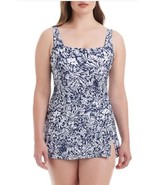 Beyond Control Womens Swim Dress Navy Blue White Floral UPF 50 Tummy Con... - $44.99