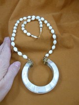 (v620-1) WHITE Mother of Pearl Mosaic open circle pendant 22&quot; beaded Necklace - £62.50 GBP