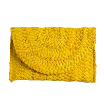 Eliza Rattan Woven Straw Clutch Yellow - £27.63 GBP