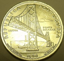 Huge Unc Silver Portugal 1966 20 Escudos~Opening of Salazar Bridge~Fanta... - $40.66