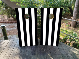 Waterproof Cornhole WRAPS / Black and White Stripes / Wedding / Zebra/ L... - $85.00