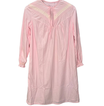 Vintage JCPenney Nylon Fleece Short Nightgown Pink Lace Long Sleeve Size M 70s - £27.72 GBP