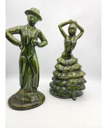 Vintage 1940s Olive Ceramic Salsa Dancers Mexican Dancing Statue Figures - $59.99