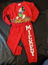 1980 Vintage Mickey Mouse Sweat Suit Pants Shirt Red Disney Pilgrim Youth USA - £42.83 GBP+