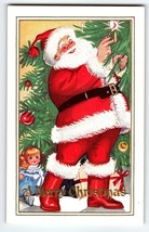 Santa Claus Christmas Postcard Jolly Saint Nick Lights Tree Candles Embossed - £12.30 GBP