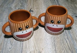 Sock Monkey Coffee Mugs Cups Novelty Galerie Candy Company Set of 2 - £15.22 GBP