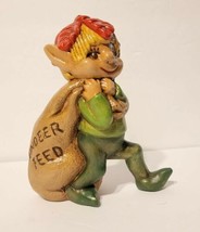 Vintage Handpainted Ceramic Pixie Elf w/ Reindeer Feed Christmas RARE READ - £27.49 GBP