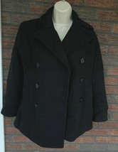 Black Wool Coat Small Peacoat Double Breasted Pockets Collar Lined Belt ... - £26.57 GBP