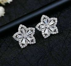 3.20Ct Simulated Round Cut Diamond Flower Stud Earrings925 Silver Gold Plated - £87.32 GBP