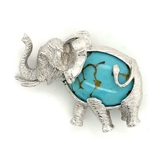 Vintage Sterling Signed Beaucraft Handmade Carve Elephant Turquoise Belly Brooch - $49.50