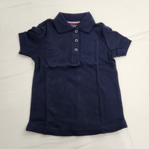 Polo Shirt Little Girl Youth 4T Navy Flower Buttons - £9.48 GBP
