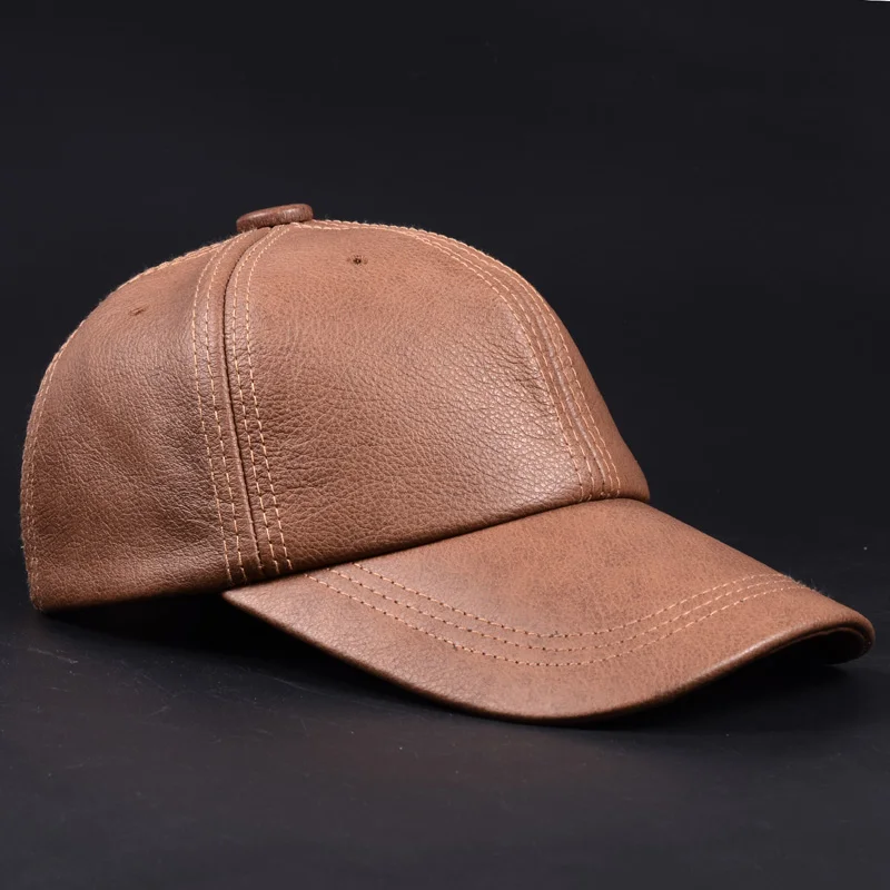 RY9112 Branded New Male Casual Genuine Leather Baseball Cap For Men Real Cowhide - £29.04 GBP