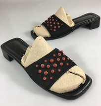 Donald J Pliner Womens 8 M Black Leather Red Dots Slide Sandals 1.24&quot; Lo... - $35.77