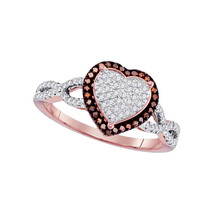 10kt Rose Gold Womens Round Red Color Enhanced Diamond Heart Cluster Ring - £366.83 GBP