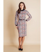 DRESS WEAR TO WORK STRAIGHT BELTED COLLARED PRINTED LONG SLEEVES MADE IN... - £69.74 GBP