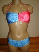 New O&#39;neill 2 Pc Swimsuit Freedom BANDEAU/HIPSTER RED/WHT/BLUE Stars Stripes Xl - £46.51 GBP