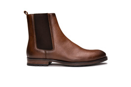 Men chelsea boots vegan leather brown ankle stylish with flexible pull-o... - $112.10