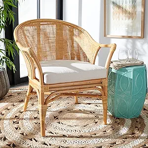 Safavieh Home Collection Dustin Rattan Cushion Accent Chair, 0, Natural/... - £457.69 GBP