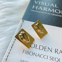 18K Yellow Gold Plated Geometry Square Heart Stud Earrings Women&#39;s Jewel... - $118.24