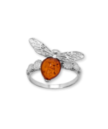 Baltic Amber Honey Bee and Flower Sterling Silver Ring - $60.00