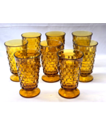 Set Of 8 COLONY WHITEHALL AMBER 6&quot; Glass Iced Tea Tumblers Cube Indiana ... - $100.41
