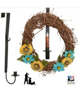 WREATH HOOK &amp; CANDLE HOLDER Over the Door Wrought Iron Holiday Decor Ami... - £33.56 GBP