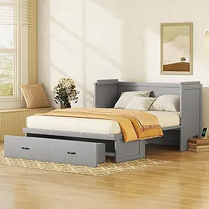 Queen Size Murphy Cabinet Bed With Usb Port And A Large Drawer, Gray - $1,817.99