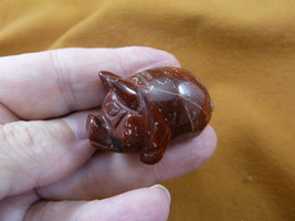 (Y-PIG-PO-566) Red Roly Poly PIG Piggy pot belly gemstone FIGURINE carvi... - $14.01
