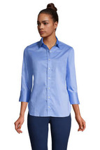 Lands&#39; End Womens 3/4 Sleeve Flip Cuff Stretch Shirt, Large, Blue - £34.50 GBP