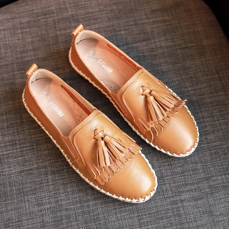 Spring Vintage Women&#39;s Flats Retro Female Shoes Women&#39;s Split Leather Loafers Ro - £194.74 GBP