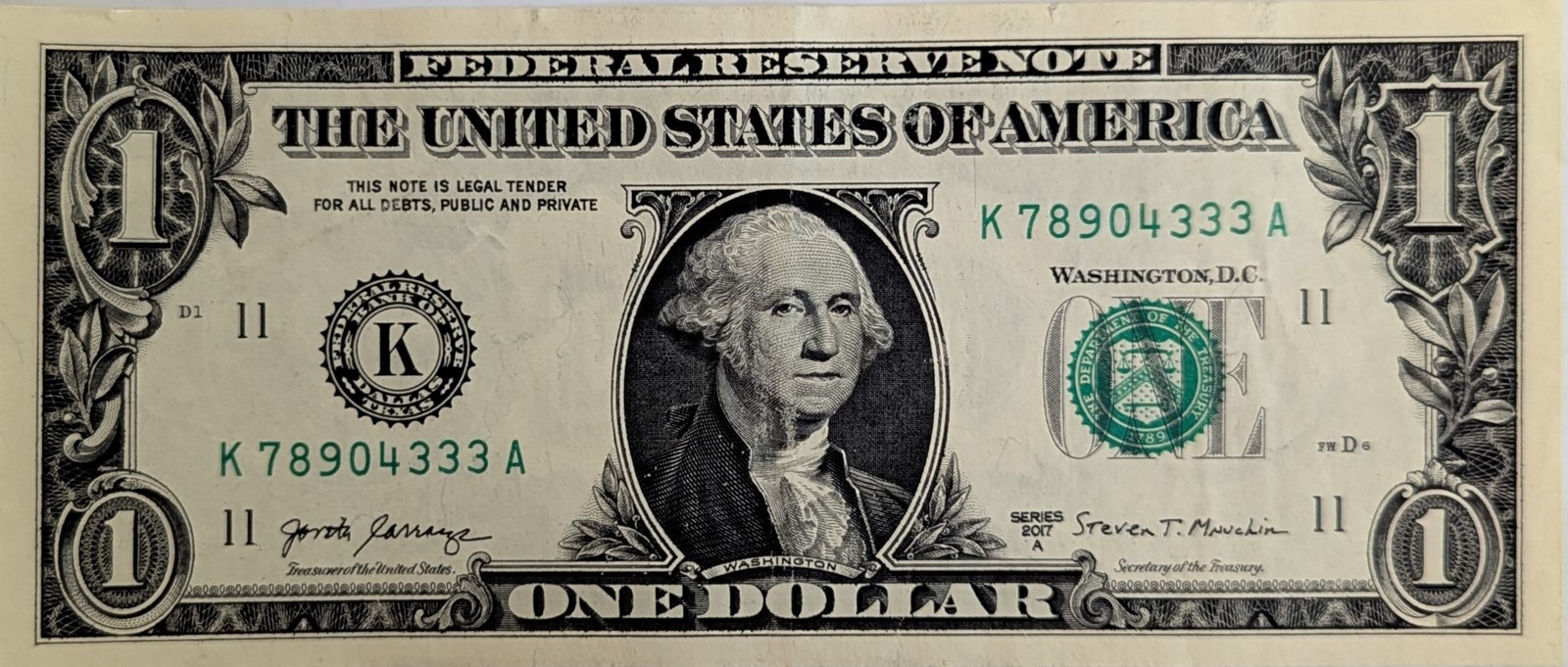 US$1 Fancy Serial Number 2017A Misaligned 3&#39;s: 78904333 - $5.95