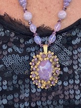 Rare Vtg Signed Miriam Haskell Necklace Set Demi Parure Purple Moonstone  - $1,424.71