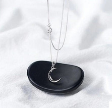 925 Silver Moon Necklace, Tusk Necklace, Upside Down Moon Necklace, Double Horn  - £22.33 GBP