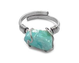 Mini Wire Wrapped Raw Stone Ring Healing Crystal Silver Metal Adjustable... - £15.80 GBP